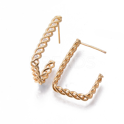 Brass Clear Micro Pave Cubic Zirconia Stud Earrings KK-N232-192-NF-1