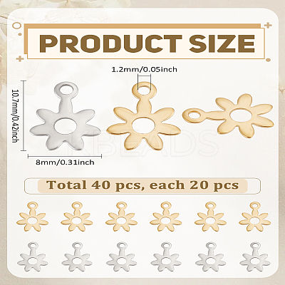40Pcs 2 Colors 304 Stainless Steel Charms STAS-LP0004-38-1