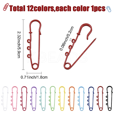 12Pcs 12 Colors Spray Painted Iron Brooch Findings IFIN-YW0004-05-1