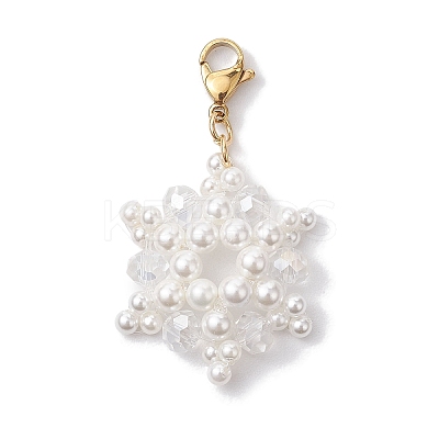 Christmas Snowflake Shell Pearl & Glass Pendants Decorations HJEW-TA00217-1