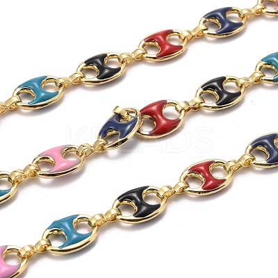 Golden Plated Alloy Enameled Coffee Bean Links Chains LCHA-H004-02G-A-1