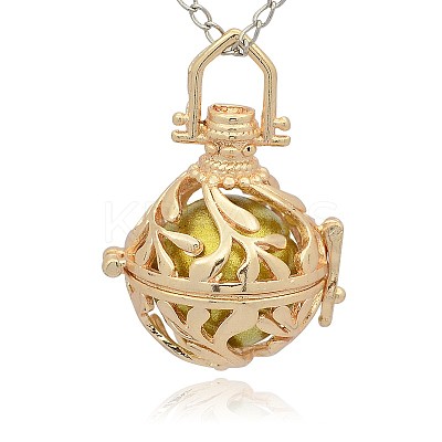 Golden Tone Brass Hollow Round Cage Pendants KK-J227-02G-1