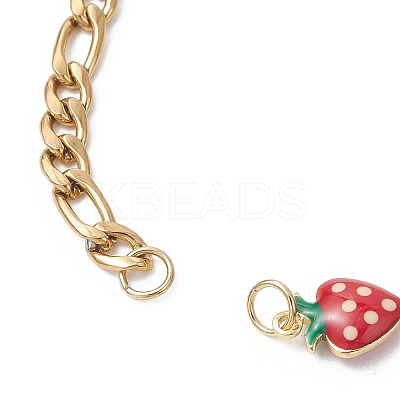 2Pcs 2 Styles Brass Enamel Red Strawberry Link Chain Bracelet Making AJEW-JB01547-1
