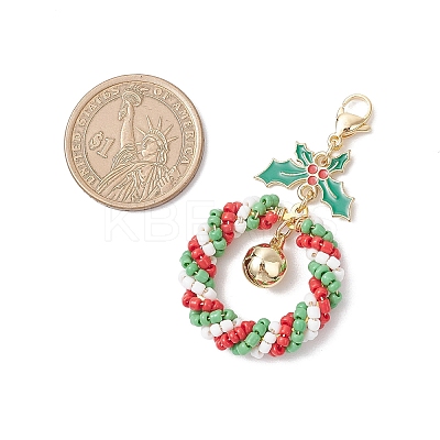 Charitmas Wreath Glass Seed Beaded Pendant Decorations HJEW-TA00365-1