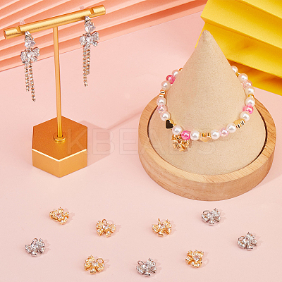 12Pcs 2 Colors Brass with Glass Rhinestone Charms KK-BBC0013-92-1