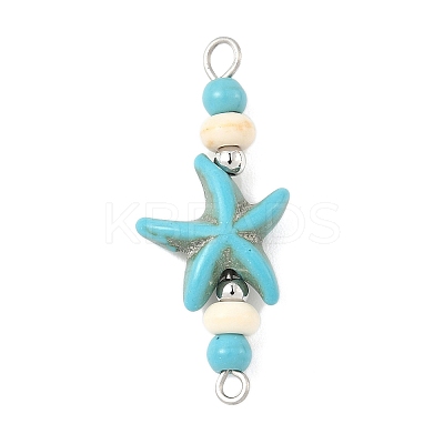 Dyed Synthetic Turquoise Starfish Rondelle Round Beaded Connector Charms PALLOY-JF04015-01-1