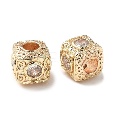 Brass Cubic Clear Zirconia European Beads KK-A254-13G-01-1