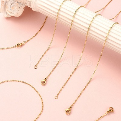 10Pcs Ion Plating(IP) 304 Stainless Steel Cable Chain Necklaces Set for Men Women MAK-YW0002-01G-1