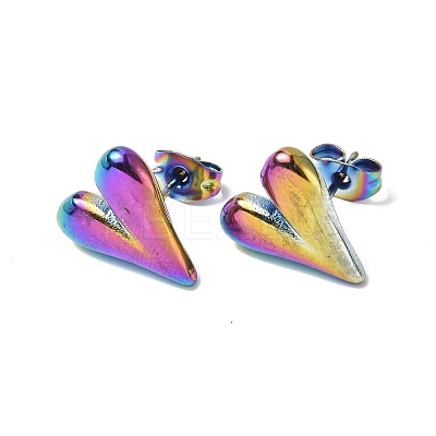 Ion Plating(IP) 304 Stainless Steel Heart Stud Earrings for Women EJEW-F300-09MC-1