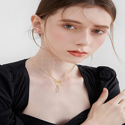 1Pc 304 Stainless Steel Chain & Brass Micro Pave Cubic Zirconia Letter Pendant Necklaces NJEW-LP0001-36D-G-1