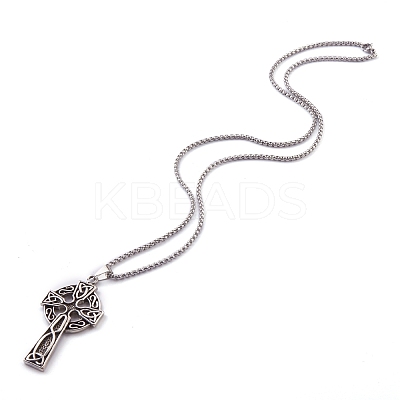 Alloy Claddagh Cross Pendant Necklaces NJEW-Z001-02AS-1