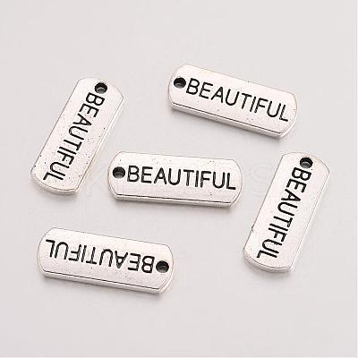 Tibetan Style Alloy Rectangle with Word Beautiful Pendants TIBEP-Q043-063-RS-1