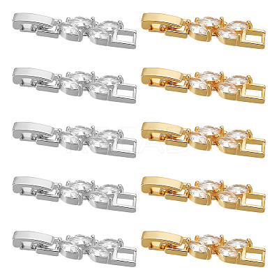 10Pcs 2 Colors Rack Plating Brass Clear Cubic Zirconia Watch Band Clasps KK-DC0001-43-1