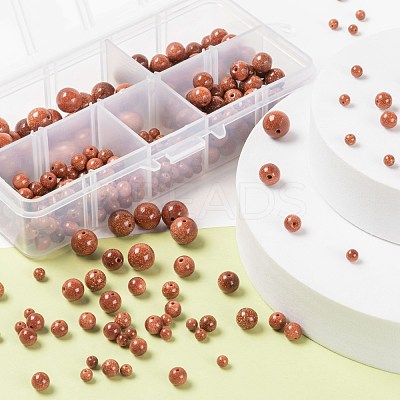 340Pcs 4 Sizes Synthetic Goldstone Beads Strands G-LS0001-11-1