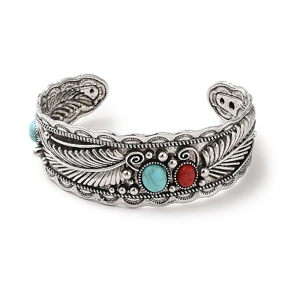 Tibetan Style Alloy Cuff Bangles BJEW-Q769-02AS-1