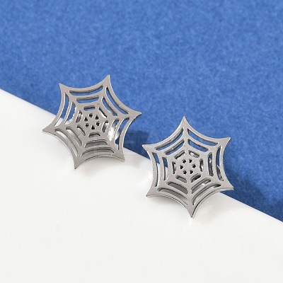 Non-Tarnish 304 Stainless Steel Spider Web Stud Earrings X-EJEW-G294-01P-1