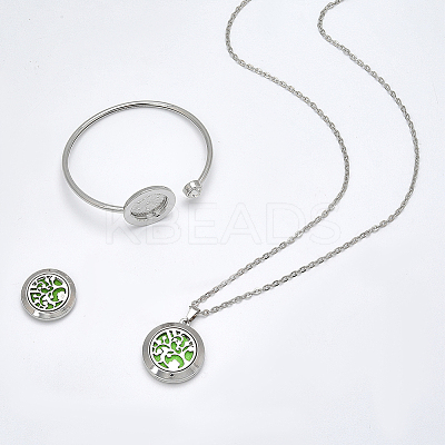 1Pc Stainless Steel Open Cuff Bangles & 1Pc Stainless Steel Pendant Neclace AJEW-SC0004-06E-1