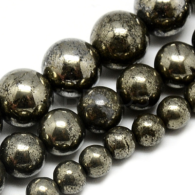 Natural Pyrite Beads Strands X-G-S265-03-6mm-1