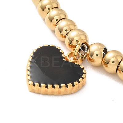 PVD Vacuum Plating 304 Stainless Steel Heart Charm Bracelet with Enamel BJEW-B057-08G-1