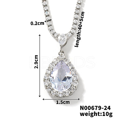 Brass Rhinestone Teardrop Pendant Necklaces for Women AT5117-2-1