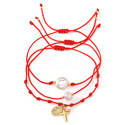 3Pcs Imitatiom Pearl & Brass Charm Bracelets OQ8037-5-1
