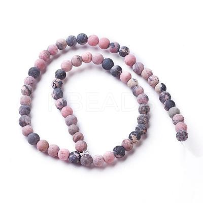 Frosted Natural Rhodonite Round Bead Strands G-E487-12-4mm-1