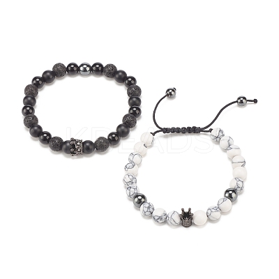2Pcs 2 Style Cubic Zirconia Braided Bead Bracelet BJEW-JB08050-01-1