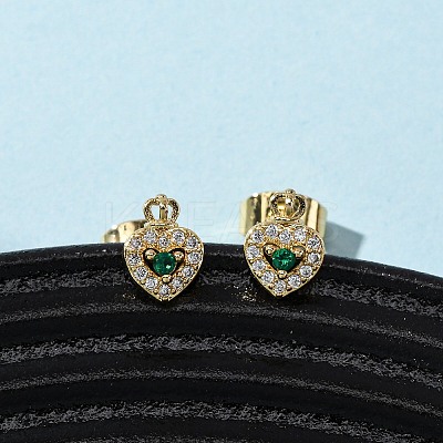 Brass Micro Pave Cubic Zirconia Heart Stud Earrings EJEW-K267-31G-1