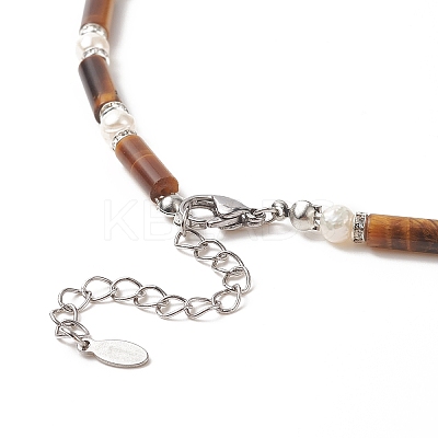 Natural Mixed Gemstone & Pearl & Crystal Rhinestone Beaded Necklace for Women NJEW-JN04209-1