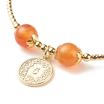Brass Coin Charm Bracelet with Natural Red Aventurine BJEW-TA00116-04-1