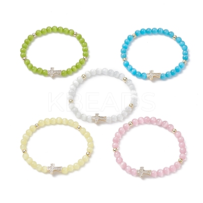 Glass Cat Eye Beaded Bracelets BJEW-JB09368-1