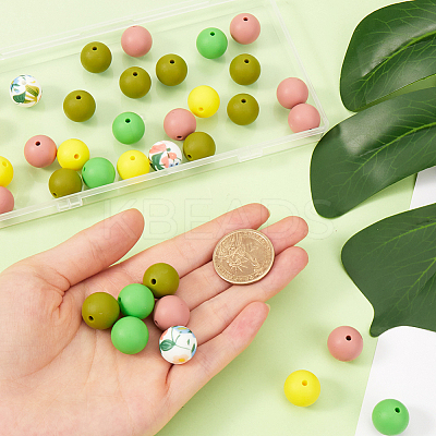 50Pcs 5 Colors Round Food Grade Eco-Friendly Silicone Focal Beads SIL-SP0001-03-1