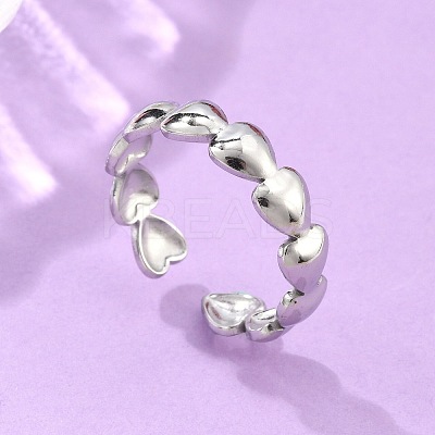 Non-Tarnish 304 Stainless Steel Heart Wrap Open Cuff Ring for Women RJEW-C045-18P-1