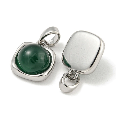 Dyed Natural Green Agate & Brass Square Charms KK-Q820-32P-1