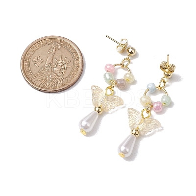 ABS Plastic Imitation Pearl & Glass Seed Earrings EJEW-JE05799-1
