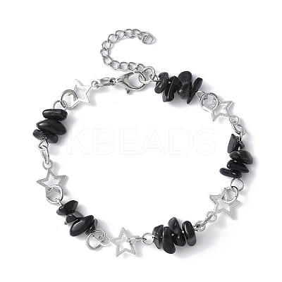 Natural Obsidian Chip Link Bracelets BJEW-JB11592-02-1