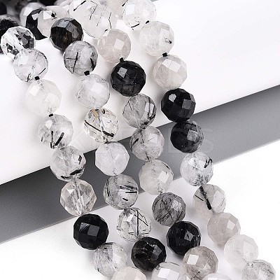Natural Tourmalinated Quartz Beads Strands G-S345-8mm-30-1