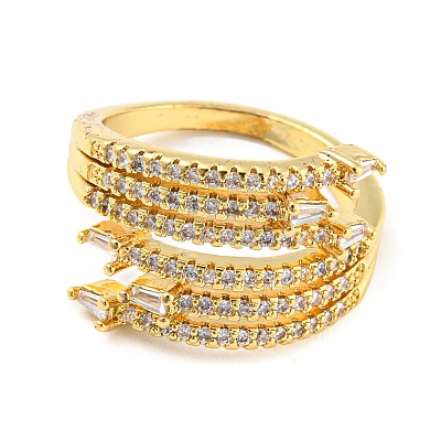 Rack Plating Brass Micro Pave Cubic Zirconia Open Cuff Ring for Women RJEW-F153-03G-1