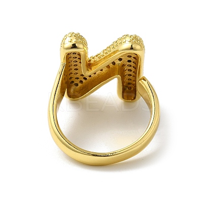 Letter Brass Micro Pave Clear Cubic Zirconia Open Cuff Ring for Women RJEW-N046-03N-G-1
