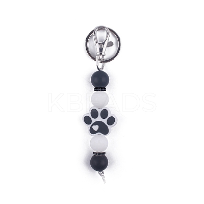 Round & Dog Paw Print Silicone Beaded Keychain PW-WG52716-02-1