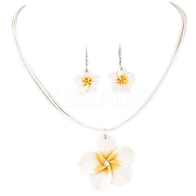 Flower Polymer Clay Dangle Earrings & Pendant Necklaces Sets for Women FS-WG4A5F2-05-1
