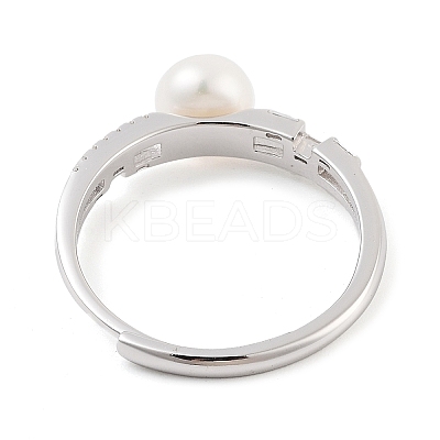 Round Natural Pearl & Cubic Zirconia Finger Rings STER-Z009-07P-1