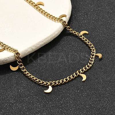 304 Stainless Steel Twisted Chain Necklaces with Moon Charm Tassel NJEW-R023-08G-1