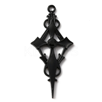 Jet Rhinestone Cross Pendant with Black Enamel ENAM-WH0001-06EB-01-1