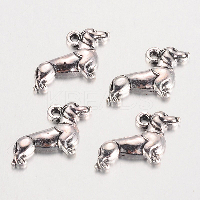 Tibetan Style Alloy Sausage Dog/Dachshund Pendants TIBEP-2547-AS-FF-1