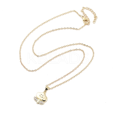 Brass Clear Cubic Zirconia Cable Chain Smiling Face Cloud Flower Pendant Necklaces NJEW-B100-06G-1