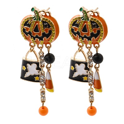 Alloy Rhinestone Dangle Stud Earrings EJEW-P319-03G-1