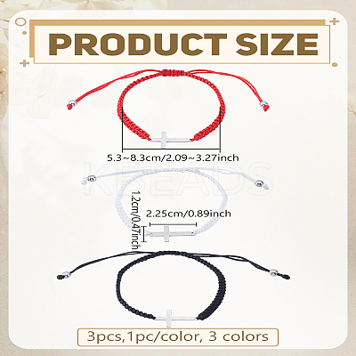 3Pcs 3 Colors Stainless Steel Link Bracelets BJEW-LP0012-20-1