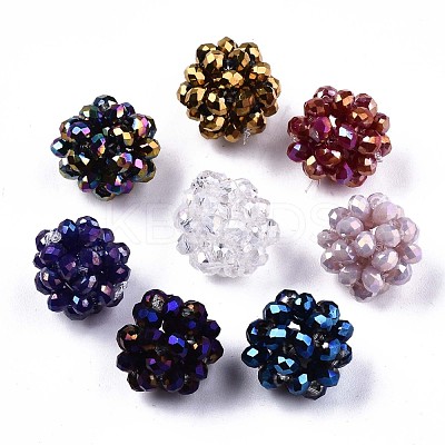 Electroplate Glass Round Woven Beads X-GLAA-T024-01B-1