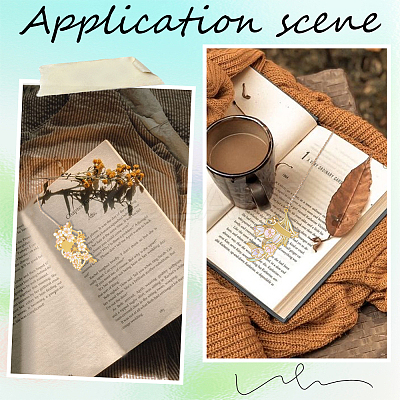 4Pcs 4 Styles Chinese Style Brass Enamel Flower Bookmark with Long Chain AJEW-SC0002-92-1